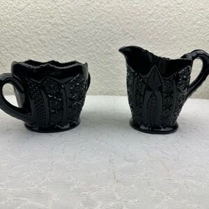 Vintage Black Depression Milk Cream Pitcher /Sugar Dish Tiara Indiana 19…
